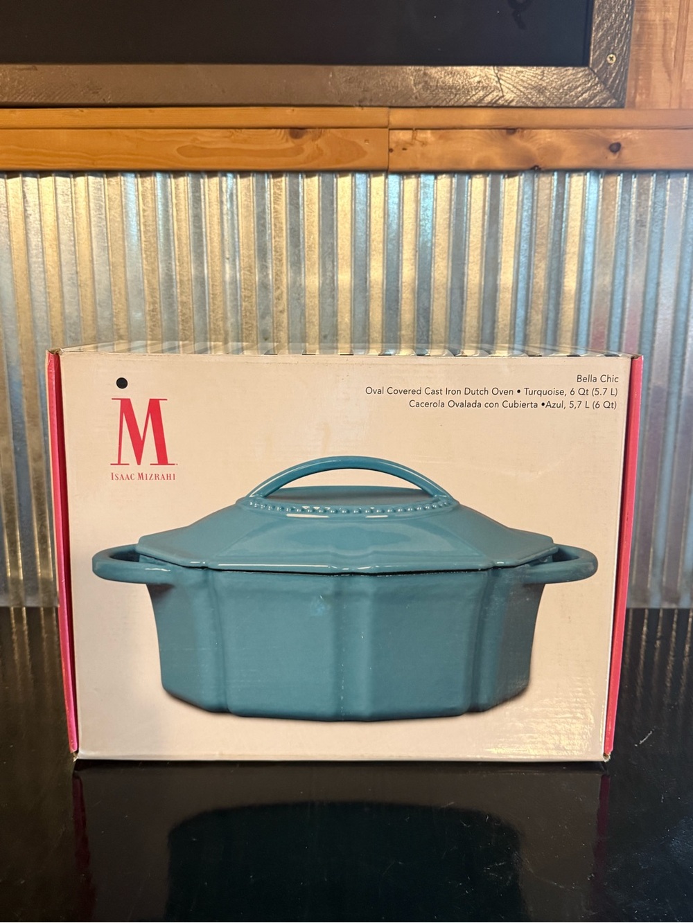 Isaac Mizrahi Bella Chic 6 Quart Oval Covered Cast Iron Dutch Oven Turquoise New